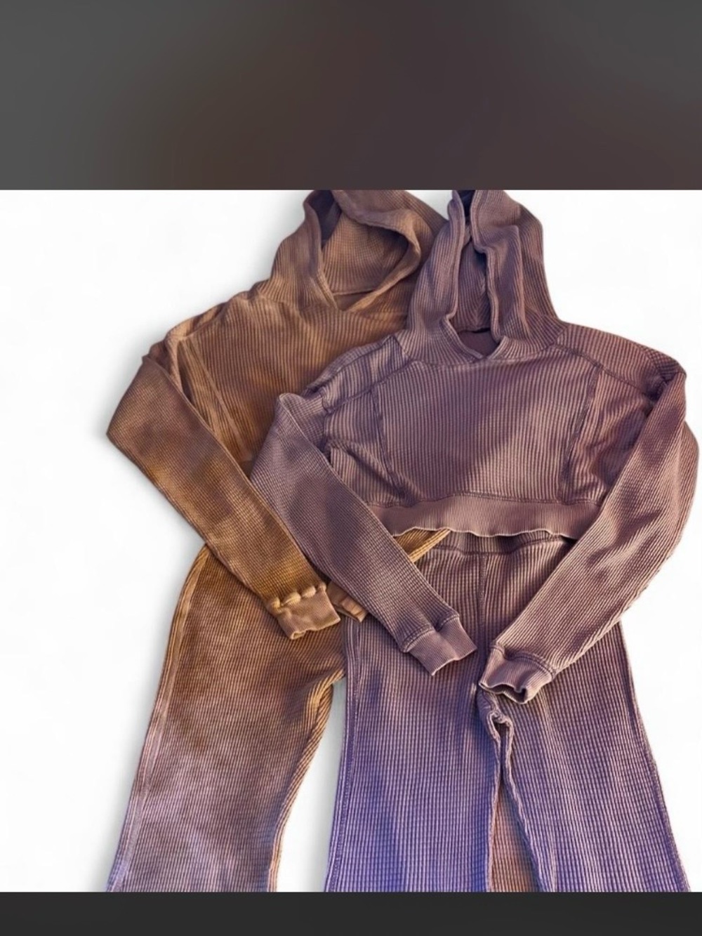 Two Ribbed Hoodie & Legging Set - Dusty Mauve and Mustard Brown